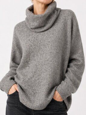 MAX STUDIO 100% Cashmere Cowl Turtleneck Sweater Gray Small